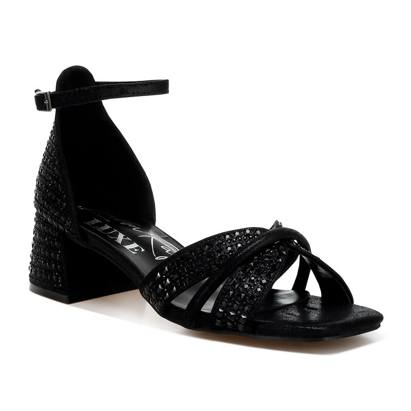 ロンドンラグ レディース シューズ サンダル ヒール London Rag Babylon Women's Block Heel Rhinestone Sandals Black ブラック｜ReVida 店