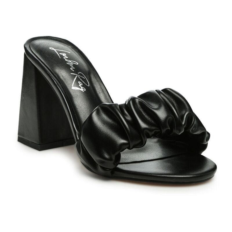 ロンドンラグ レディース シューズ パンプス プリーツ サンダル ヒール London Rag Mid Block Women's Heel Pleated Strap Sandals Black ブラック