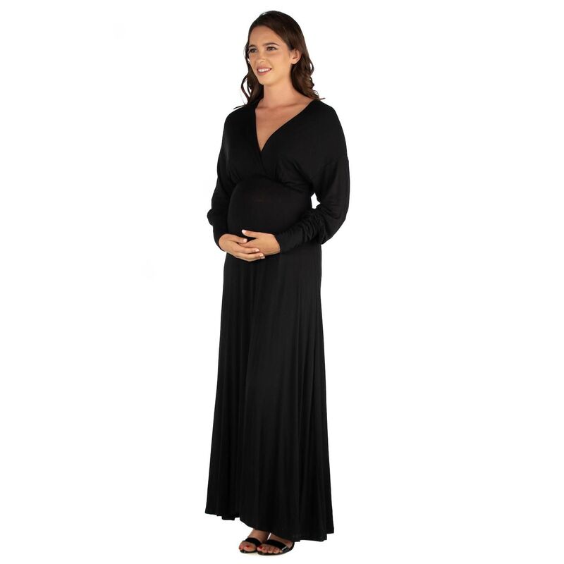 24 セブンコンフォート レディース トップス ワンピース Vネック マタニティ マキシ Maternity 24Seven Comfort Apparel V-Neck Long Sleeve Maxi Dress Black ブラック