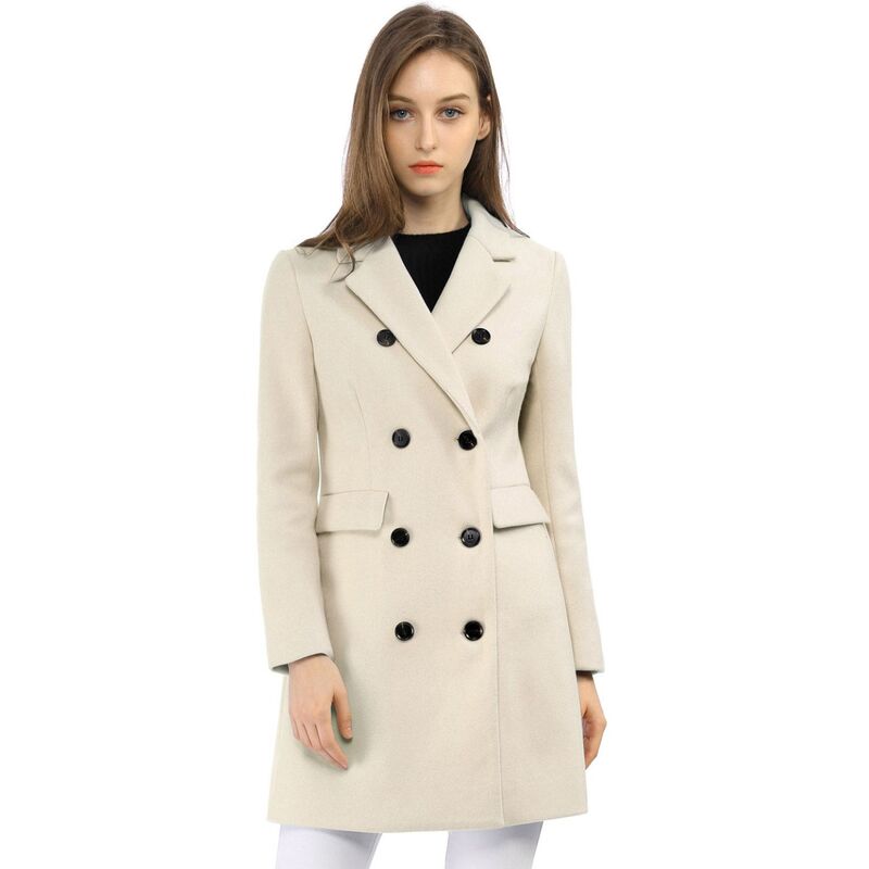 アレグラ ケー レディース アウター ジャケット・ブルゾン コート ALLEGRA K Women's Notched Lapel Collar Double Breasted Mid Length Overcoat Beige ベージュ｜ReVida 店