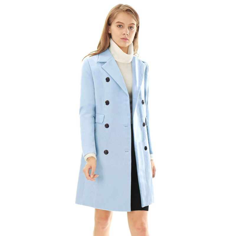 アレグラ ケー レディース アウター ジャケット・ブルゾン コート ALLEGRA K Women's Notched Lapel Collar Double Breasted Mid Length Overcoat Blues