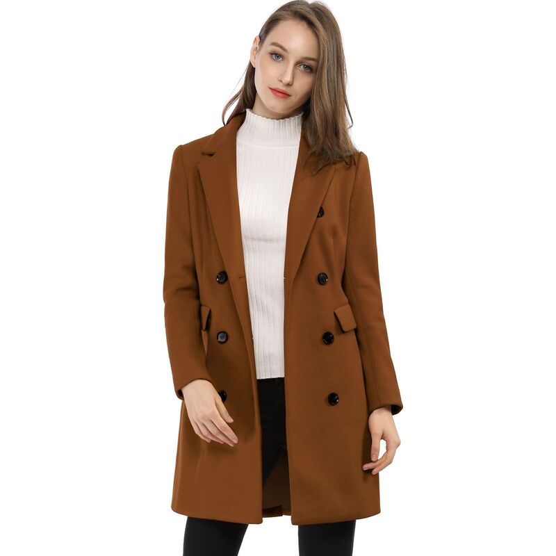 アレグラ ケー レディース アウター ジャケット・ブルゾン コート ALLEGRA K Women's Notched Lapel Collar Double Breasted Mid Length Overcoat Dark Brown ブラウン｜ReVida 店 19,156円