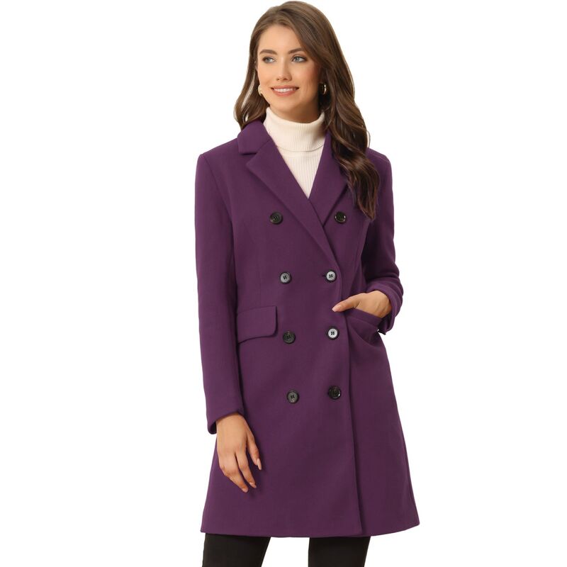 アレグラ ケー レディース アウター ジャケット・ブルゾン コート ALLEGRA K Women's Notched Lapel Collar Double Breasted Mid Length Overcoat Dark Purple パープル