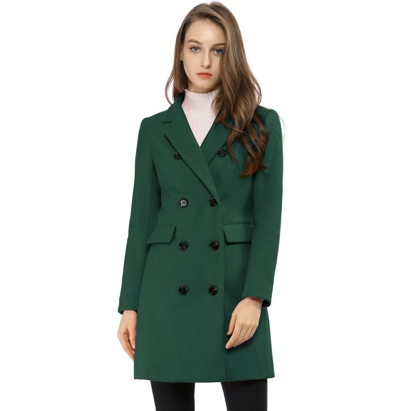 アレグラ ケー レディース アウター ジャケット・ブルゾン コート ALLEGRA K Women's Notched Lapel Collar Double Breasted Mid Length Overcoat Green グリーン