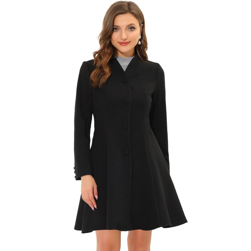 アレグラ ケー レディース アウター ジャケット・ブルゾン A ライン コート ALLEGRA K Women's Winter A-Line Long Sleeve Single Breasted Peplum Hem Long Coat Black ブラック