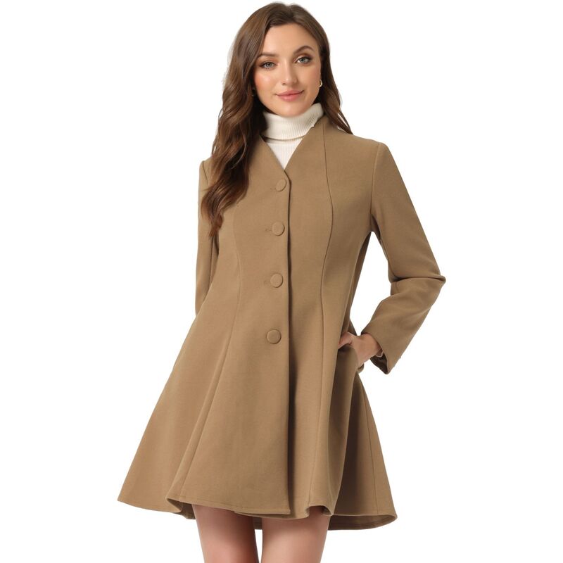 アレグラ ケー レディース アウター ジャケット・ブルゾン A ライン コート ALLEGRA K Women's Winter A-Line Long Sleeve Single Breasted Peplum Hem Long Coat Brown ブラウン
