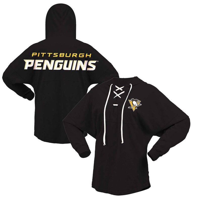 アンブランデッド レディース トップス Tシャツ Vネック レース ジャージー パーカー Unbranded Women's Fanatics Branded Black Pittsburgh Penguins Jersey Lace-Up V-Neck Long Sleeve Hoodie T-Shirt Png Black ブラック