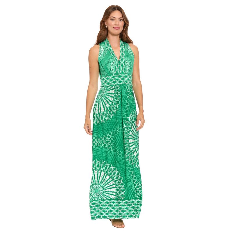 ロンドンタイムス レディース トップス ワンピース Vネック フラワー柄 プリント ノースリーブ マキシ フラワー Women's London Times Floral Print Sleeveless V-Neck Flowy Maxi Dress Green Lake グリーン|ReVida 店