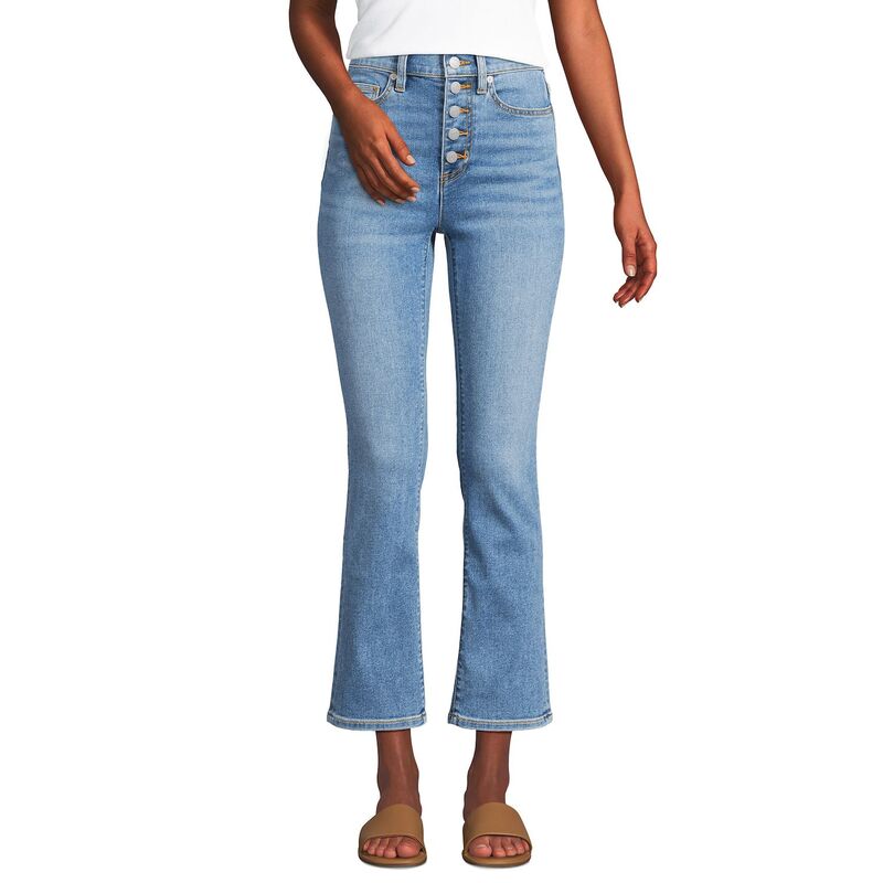 ランズ挙げ句の果て レディース ボトムス 心地好いズボン下 デニム Women\u0027s Lands\u0027 End Recover High Rise Button Front Kick Flare Crop Jeans Beau Blue 青色 レディースファッション-ボトムス-パンツ