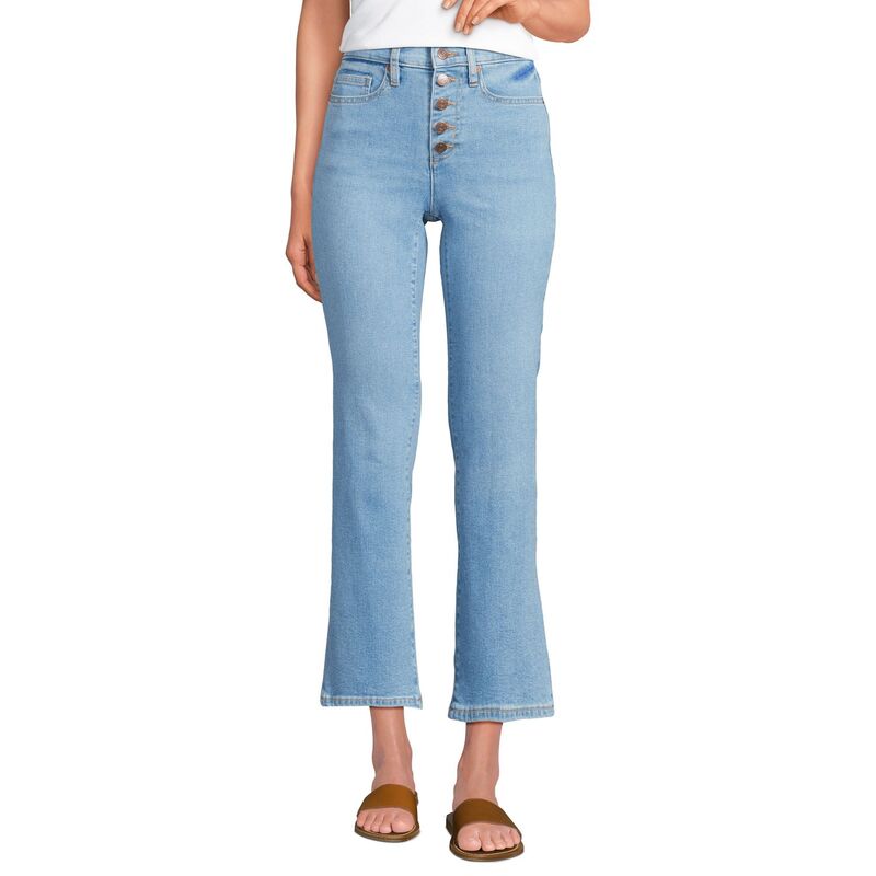 ランズエンド レディース ボトムス カジュアルパンツ ジーンズ Women's Lands' End Recover High Rise Button Front Kick Flare Crop Jeans Mellow Indigo インディゴ