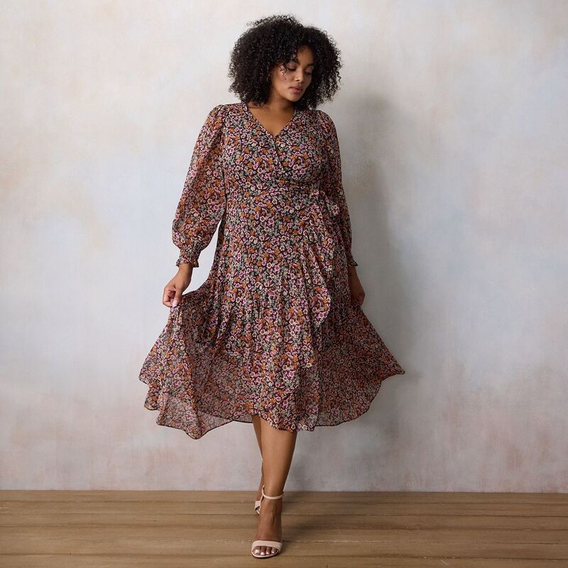 LC Lauren Conrad レディース トップス ワンピース プラスサイズ マキシ Plusize LC Lauren Conrad Wrap Maxi Dress Plum Harvest Ditzy プラム