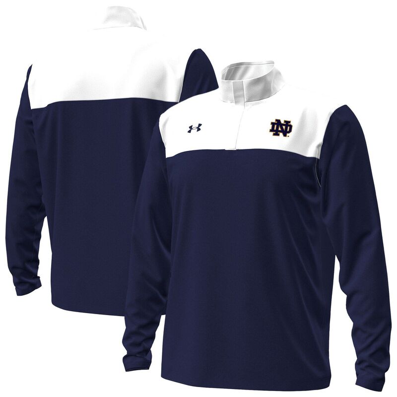 アンダーアーマー メンズ トップス Tシャツ Men's Under Armour Navy/White Notre Dame Fighting Irish Green Blocked Quarter-Zipullover Ntd Navy ネイビー