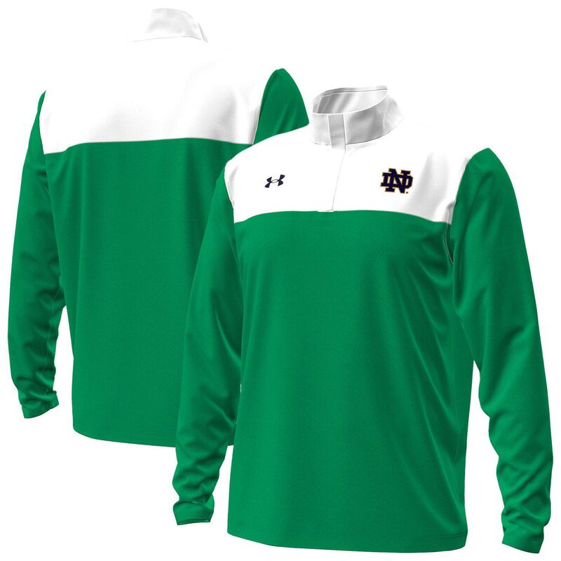 アンダーアーマー メンズ トップス Tシャツ Men's Under Armour Green/White Notre Dame Fighting Irish Green Blocked Quarter-Zipullover Ntd Green グリーン｜ReVida 店