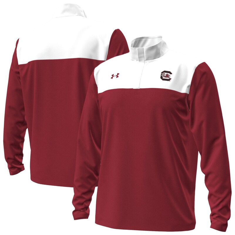 アンダーアーマー メンズ トップス Tシャツ Men's Under Armour Garnet/White South Carolina Gamecocks Green Blocked Quarter-Zipullover Scred レッド