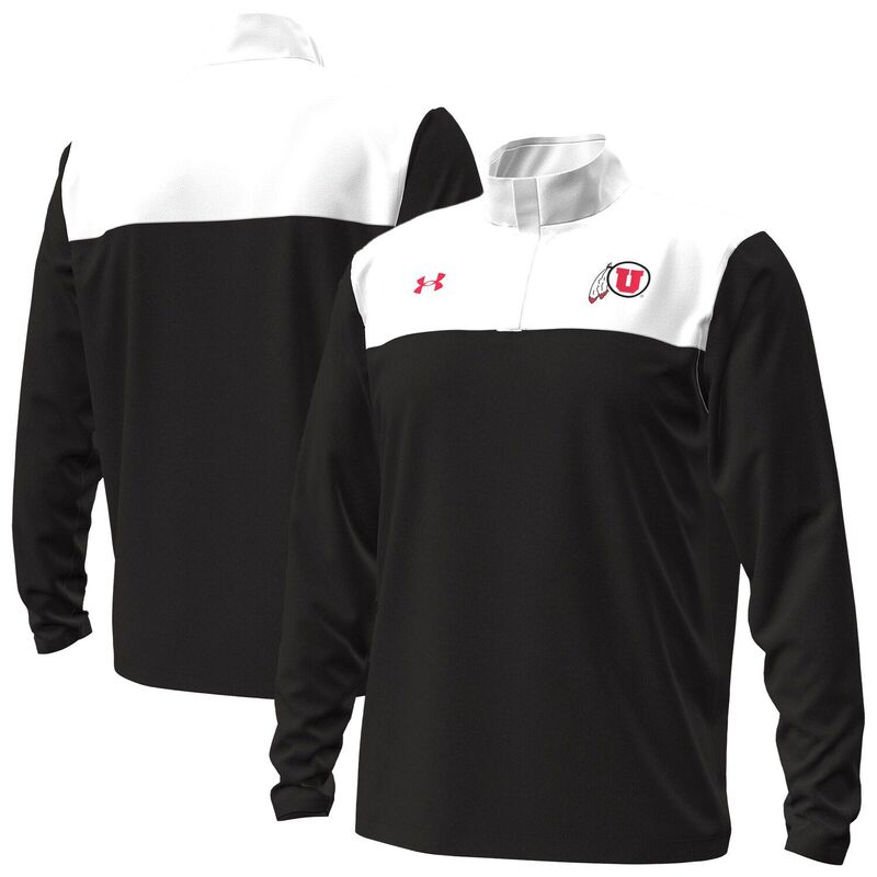 アンダーアーマー メンズ トップス Tシャツ Men's Under Armour Black/White Utah Utes Green Blocked Quarter-Zipullover Ute Black ブラック