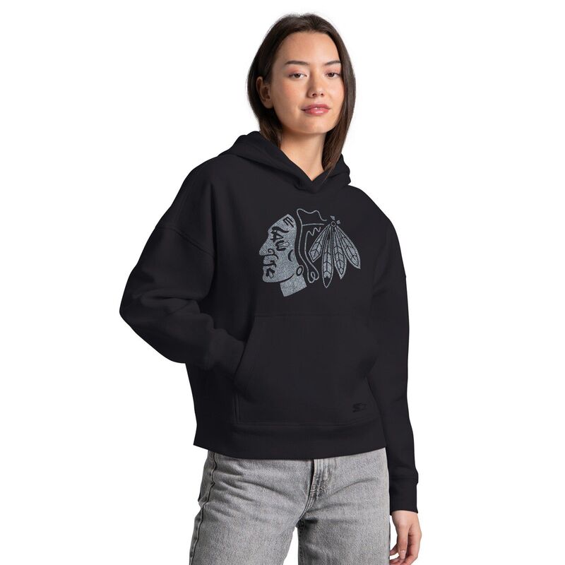 クランク レディース トップス プルオーバー パーカー Women\u0027starter Black Chicago Blackhawks Rhinestone Relaxed Hoodie Hwk Black 黒いこと