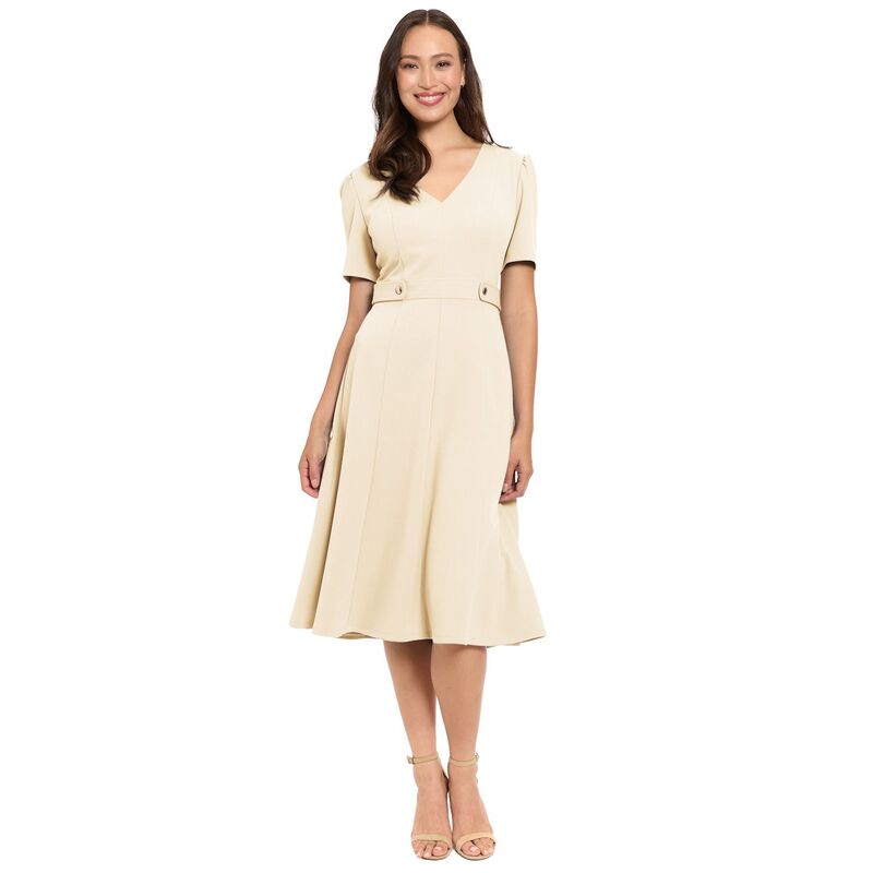 ロンドンタイムス レディース トップス ワンピース Vネック ミディ Women's London Times V-Neck Side Tab Midi Dress Ivory アイボリー｜ReVida 店
