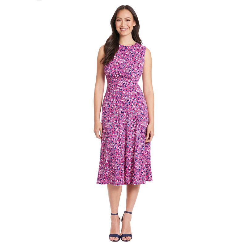 ロンドンタイムス レディース トップス ワンピース プリント ミディ Women's London Times Inset Waist Print Midi Dress Berry White ホワイト