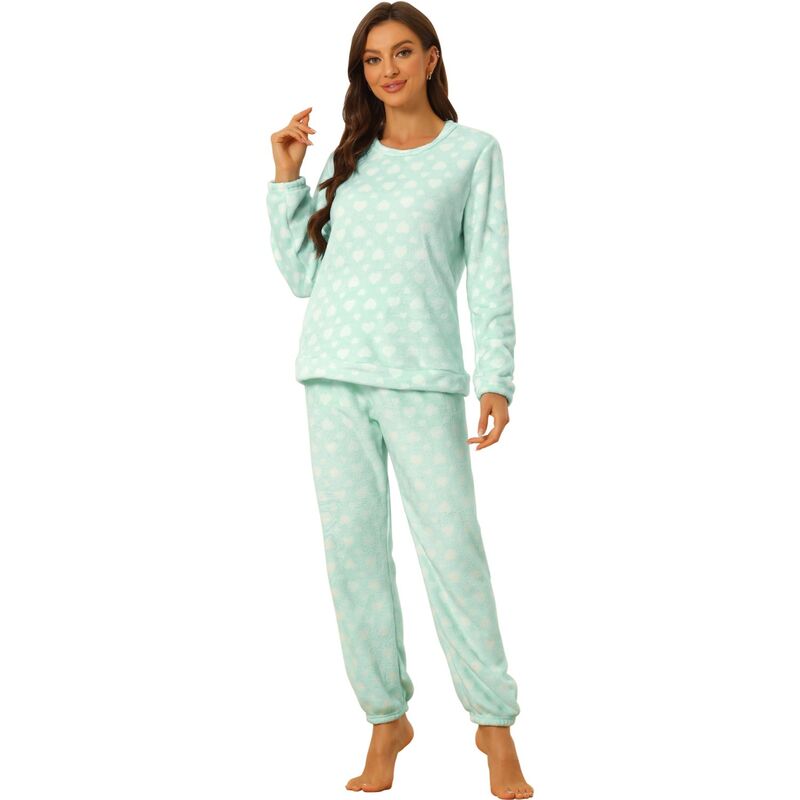 アレグラ ケー レディース アンダー御召しもの ナイト爵御召しもの ALLEGRA K Women\u0027s Flannel Pajama Sets Long Sleeve Loungewear Heart Printed Green 緑であること