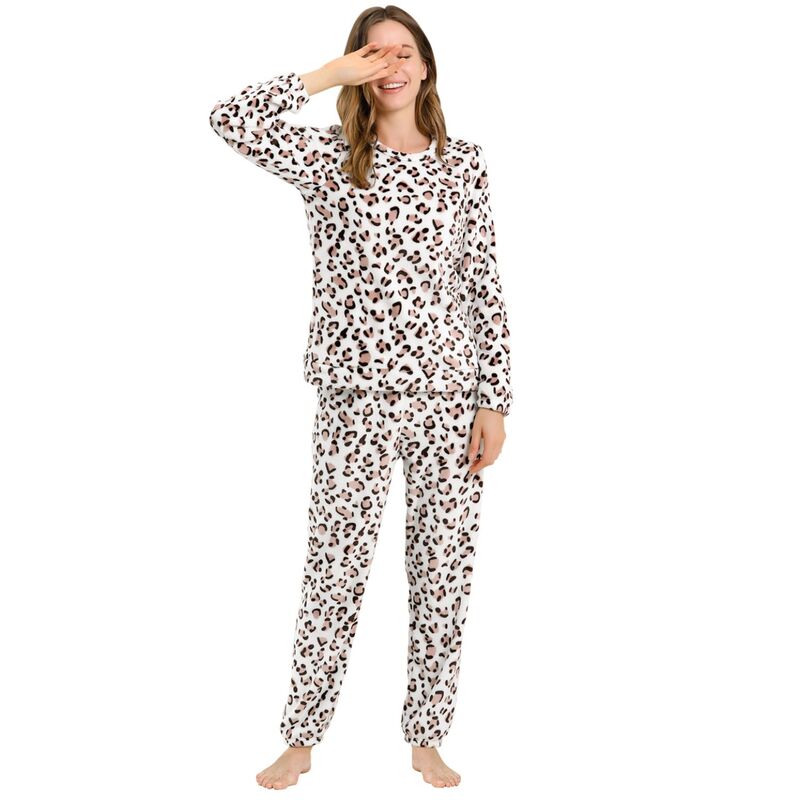 アレグラ ケー レディース アンダー御召しもの ナイト爵御召しもの ALLEGRA K Women\u0027s Flannel Pajama Sets Long Sleeve Loungewear Leopard Printed 毛の荒物