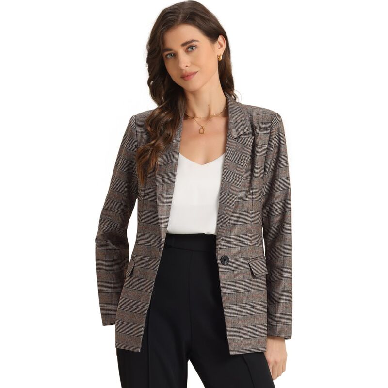 アレグラ ケー レディース アウター ジャケット・ブルゾン ブレザー ALLEGRA K Women's Notched Lapel One Button Hip Lengthoundstooth Blazer Black Brown ブラック|ReVida 店