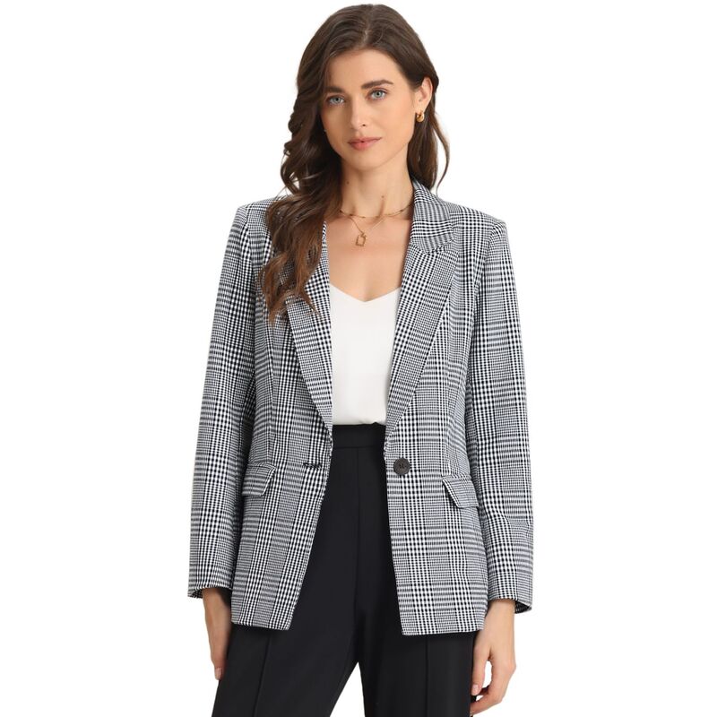 アレグラ ケー レディース アウター ジャケット・ブルゾン ブレザー ALLEGRA K Women's Notched Lapel One Button Hip Lengthoundstooth Blazer Black White ホワイト|ReVida 店