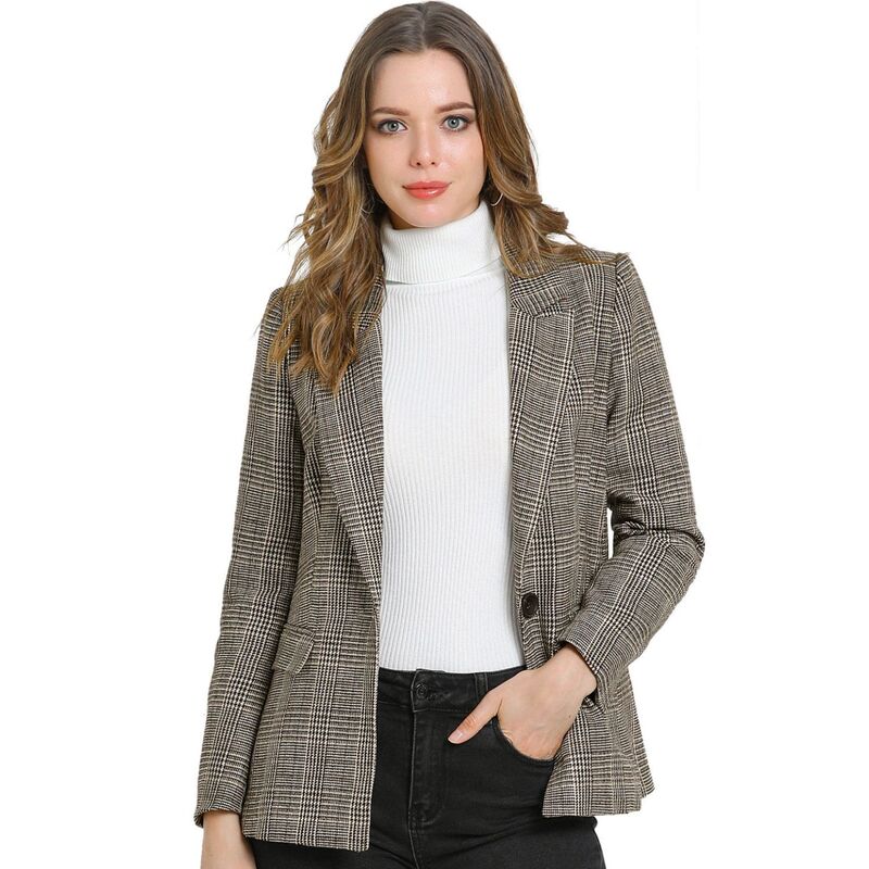 アレグラ ケー レディース アウター ジャケット・ブルゾン ブレザー ALLEGRA K Women's Notched Lapel One Button Hip Lengthoundstooth Blazer Brown ブラウン