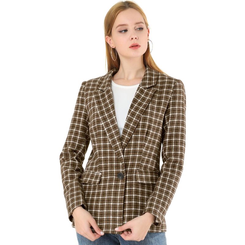 アレグラ ケー レディース アウター ジャケット・ブルゾン ブレザー ALLEGRA K Women's Notched Lapel One Button Hip Lengthoundstooth Blazer Coffee コーヒー