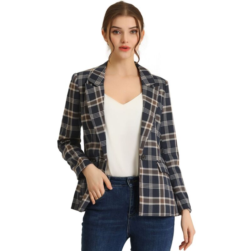 アレグラ ケー レディース アウター ジャケット・ブルゾン ブレザー ALLEGRA K Women's Notched Lapel One Button Hip Lengthoundstooth Blazer Dark Blue ブルー