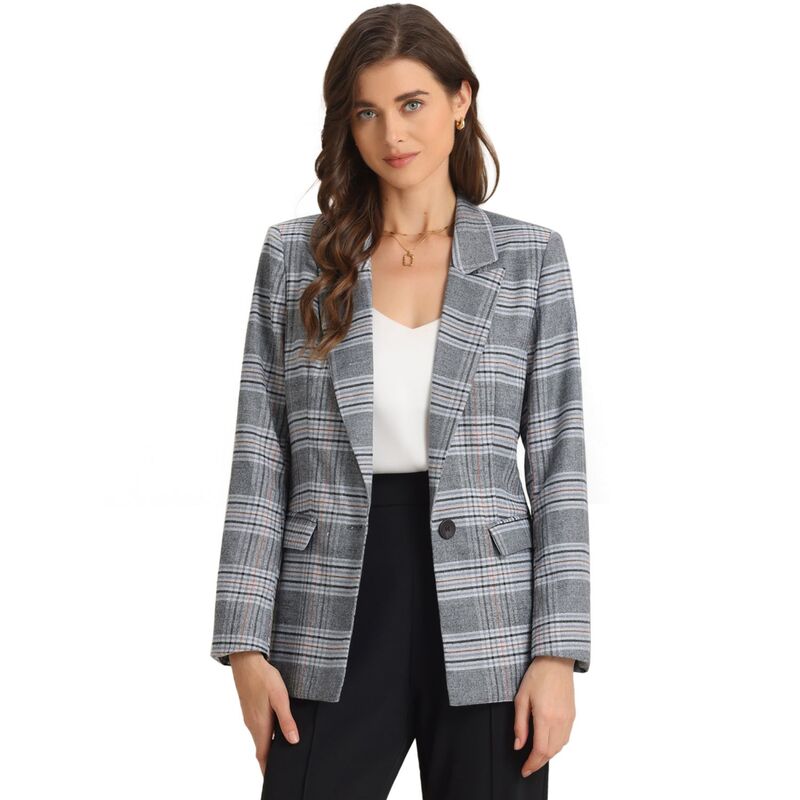 アレグラ ケー レディース アウター ジャケット・ブルゾン ブレザー ALLEGRA K Women's Notched Lapel One Button Hip Lengthoundstooth Blazer Grey グレー|ReVida 店