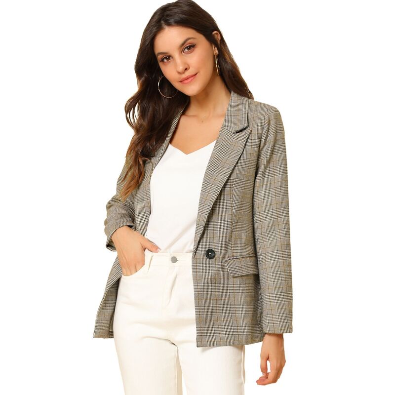 アレグラ ケー レディース アウター ジャケット・ブルゾン ブレザー ALLEGRA K Women's Notched Lapel One Button Hip Lengthoundstooth Blazer Light Coffee コーヒー|ReVida 店