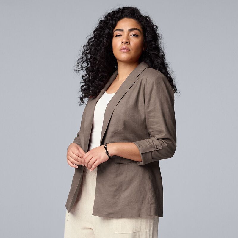 ヴェラウォン レディース アウター ジャケット・ブルゾン プラスサイズ ブレザー Plusize Simply Vera Wang Roll Tab Relaxed Blazer Fog