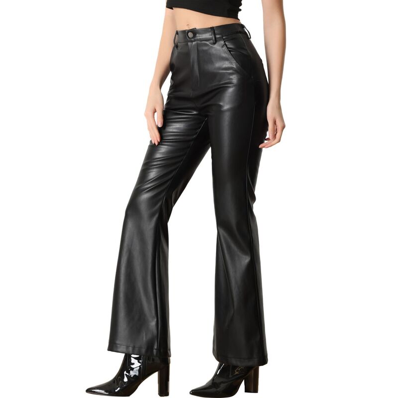 アレグラ ケー レディース ボトムス カジュアルパンツ ハイウエスト レザー フェイクレザー ALLEGRA K Faux Leather Flared Pants For Women's High Waist Bell Bottom Pu Trousers Black ブラック｜ReVida 店