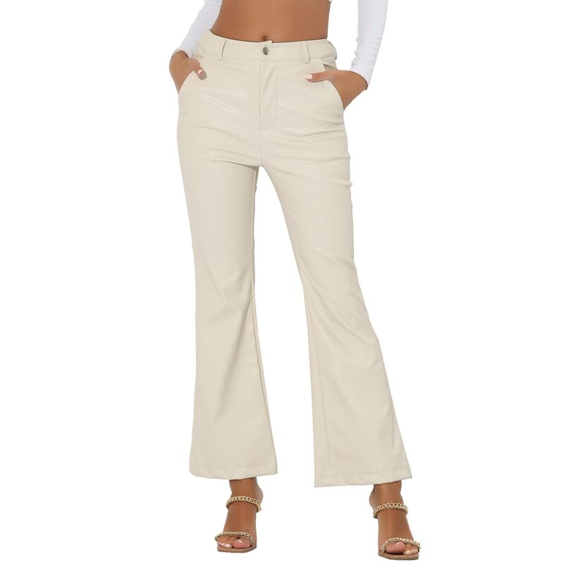 アレグラ ケー レディース ボトムス カジュアルパンツ ハイウエスト レザー フェイクレザー ALLEGRA K Faux Leather Flared Pants For Women's High Waist Bell Bottom Pu Trousers White ホワイト|ReVida 店
