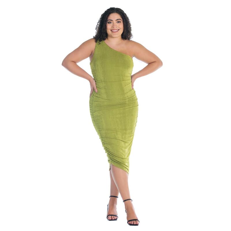 24 セブンコンフォート レディース トップス ワンピース プラスサイズ ギャザー ワンショルダー Plusize 24Seven Comfort Apparel One-Shoulderuched Bodycon Dress Avocado｜ReVida 店 12,411円
