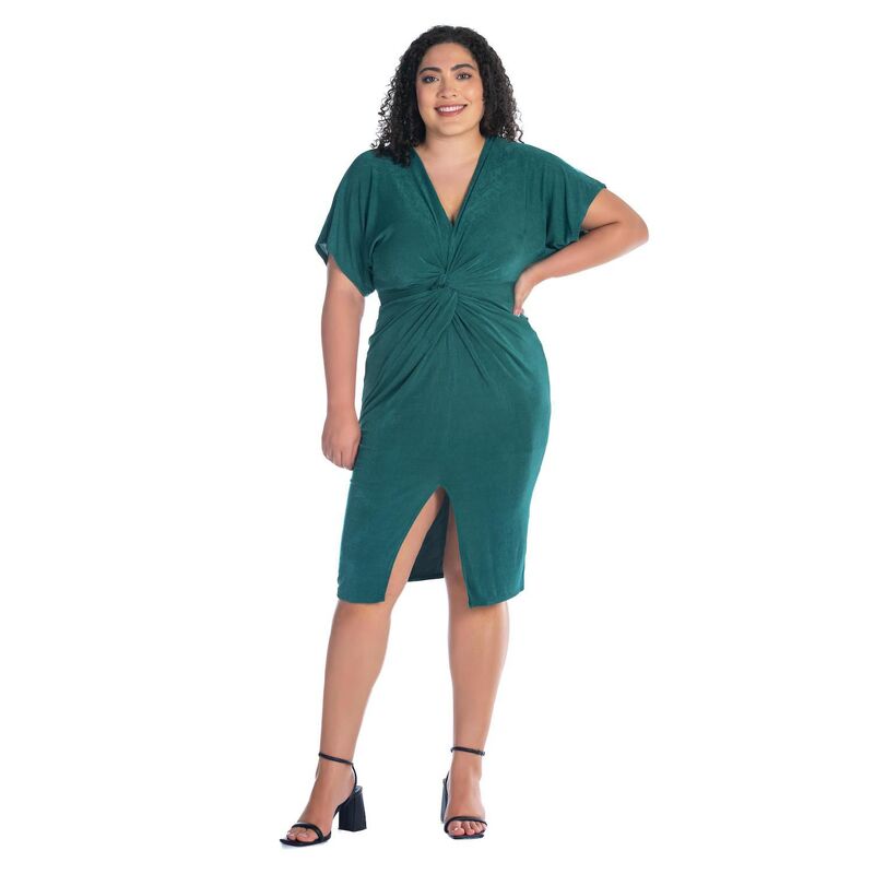 24 セブンコンフォート レディース トップス ワンピース Vネック プラスサイズ Plusize 24Seven Comfort Apparel Short Sleeve V-Neck Twist Front Split-Hem Dress Hunter