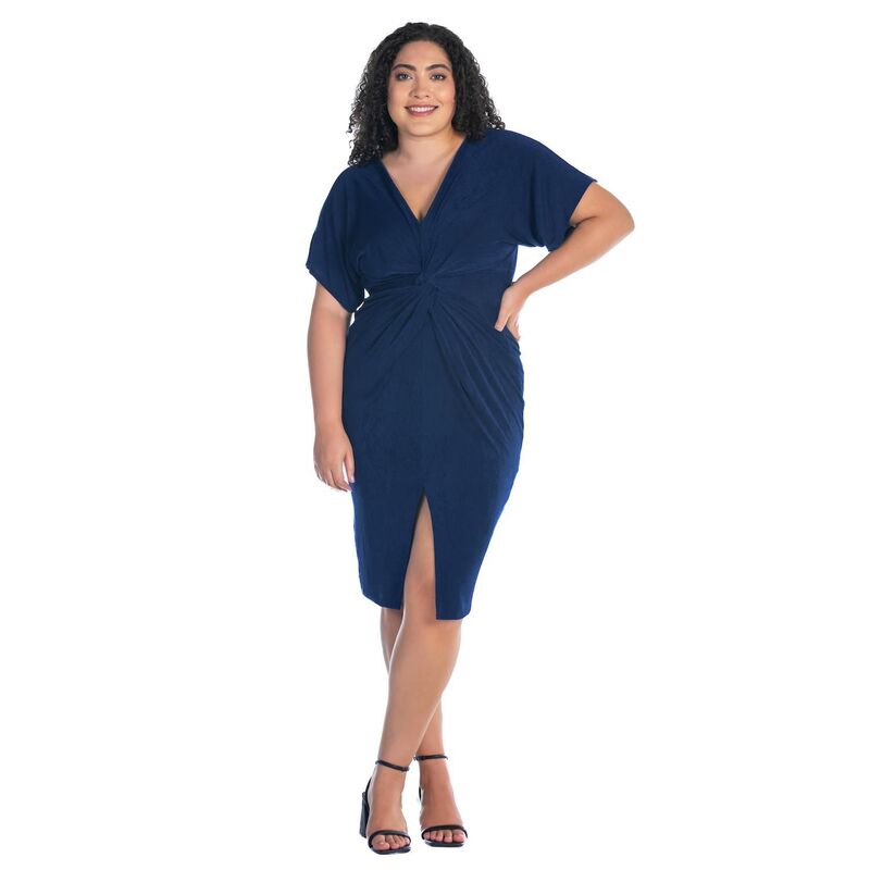 24 セブンコンフォート レディース トップス ワンピース Vネック プラスサイズ Plusize 24Seven Comfort Apparel Short Sleeve V-Neck Twist Front Split-Hem Dress Navy ネイビー
