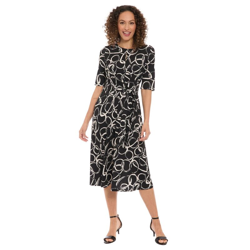 ロンドンタイムス レディース トップス ワンピース ミディ Women's London Times Elbow Sleeve Side Tie Fit & Flare Midi Black Ivory アイボリー