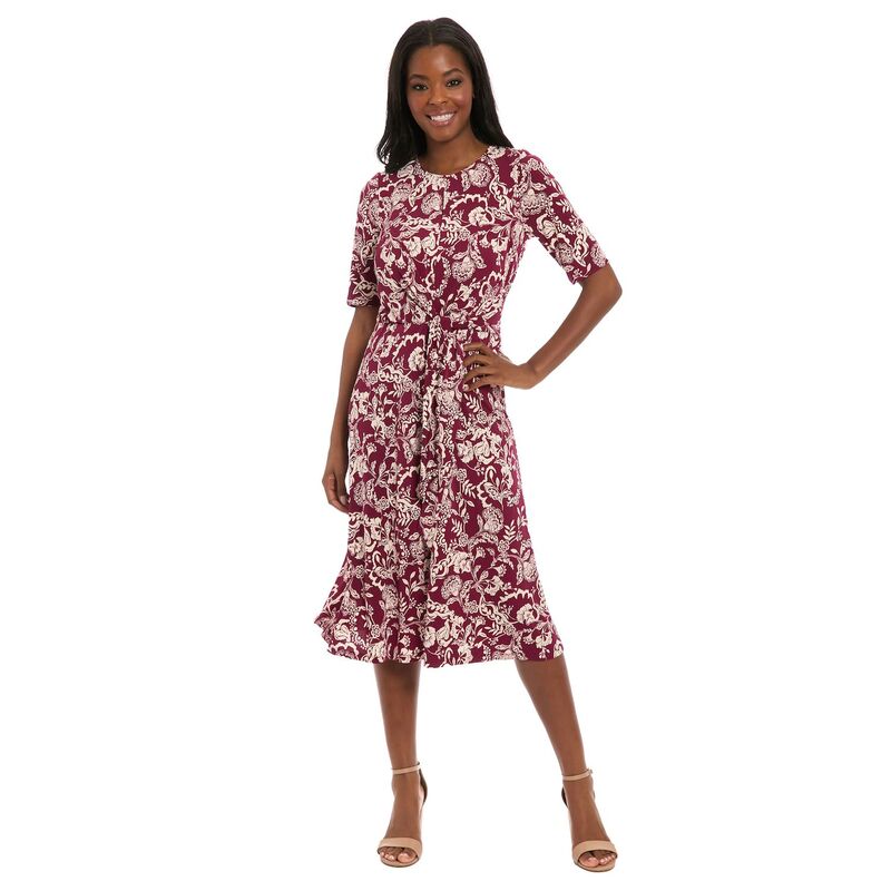ロンドンタイムス レディース トップス ワンピース ミディ Women's London Times Elbow Sleeve Side Tie Fit & Flare Midi Plum Beige プラム