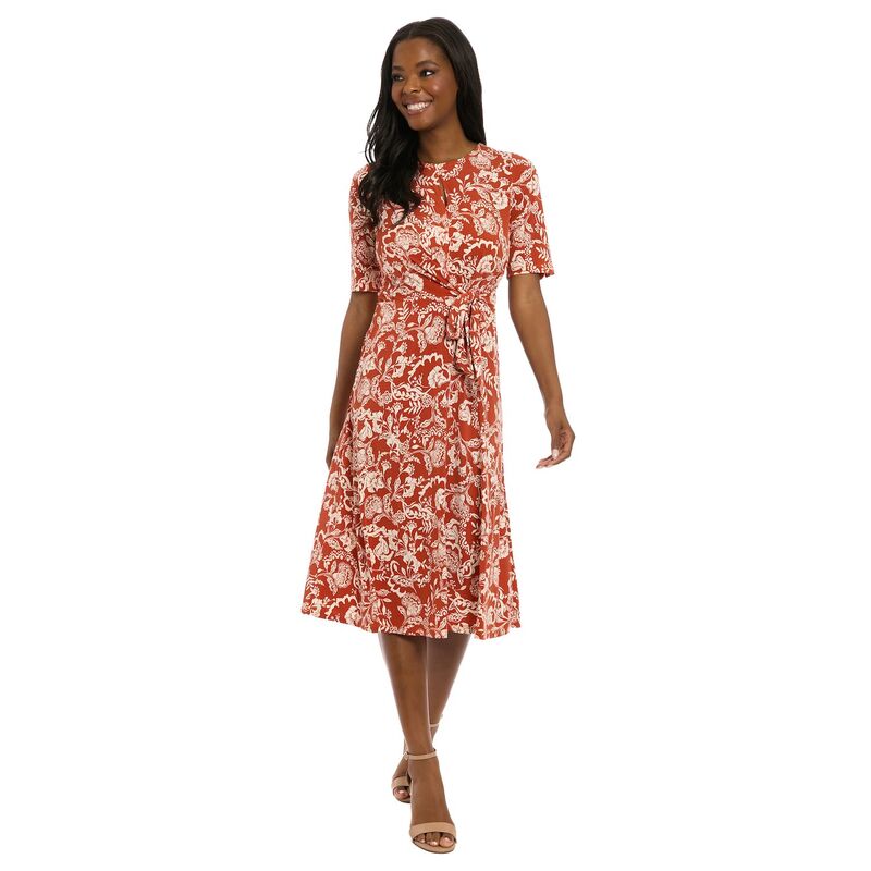 ロンドンタイムス レディース トップス ワンピース ミディ Women's London Times Elbow Sleeve Side Tie Fit & Flare Midi Rust Beige ラスト