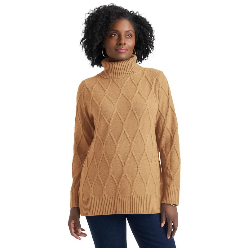 ジェシカロンドン レディース アウター ニット・セータートルネック プラスサイズ Jessica London Women's Plusize Cable Turtleneck Sweater Brown Maple ブラウン