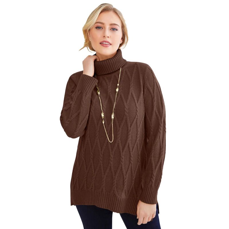 ジェシカロンドン レディース アウター ニット・セータートルネック プラスサイズ Jessica London Women's Plusize Cable Turtleneck Sweaterich Brown ブラウン