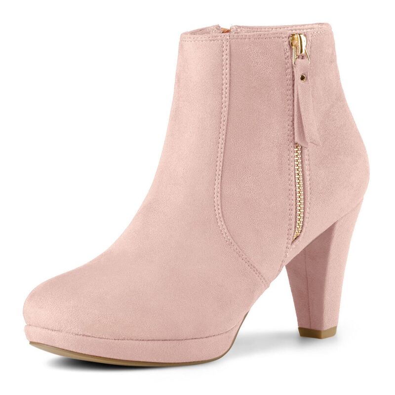 アレグラ ケー レディース シューズ ブーツ・レインブーツ プラットフォーム アンクル ヒール ALLEGRA K Women'side Zip Low Platform Chunky Heel Ankle Booties Dust Pink ピンク|ReVida 店
