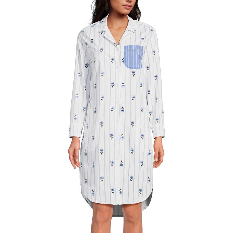 ランズ挙げ句の果て レディース アンダー御召しもの ナイト爵御召しもの プチ Petite Lands\u0027 End Long Sleeve Pajama Nightgown White Blue Stripe 白いこと