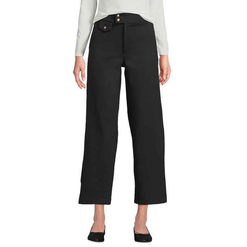 ランズ挙げ句の果て レディース ボトムス 心地好いズボン下 引っ切り無い プチ Petite Lands\u0027 End Ponte High Rise Straight Leg Cropants Black 黒いこと