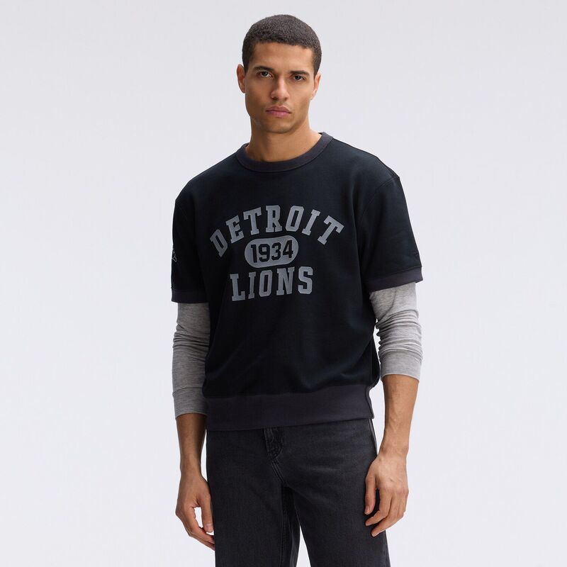 ファナティクス メンズ トップス Tシャツ スウェット フリース Fanatics Black Detroit Lions IconicFleece Short Sleeve Sweatshirt Lns Black ブラック｜ReVida 店