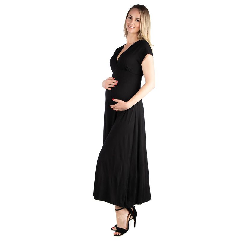 24 セブンコンフォート レディース トップス ワンピース Vネック キャップ マタニティ マキシ Maternity 24Seven Comfort Apparel Cap Sleeve V-Neck Maxi Dress Black ブラック|ReVida 店