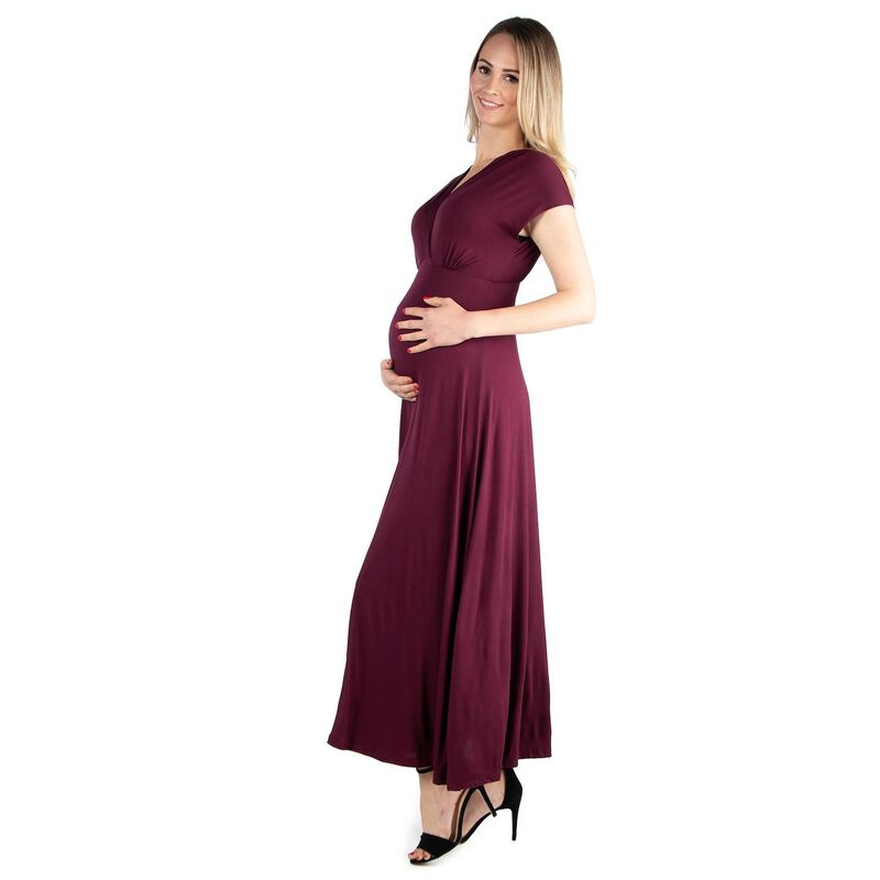 24 セブンコンフォート レディース トップス ワンピース Vネック キャップ マタニティ マキシ Maternity 24Seven Comfort Apparel Cap Sleeve V-Neck Maxi Dress Red レッド｜ReVida 店