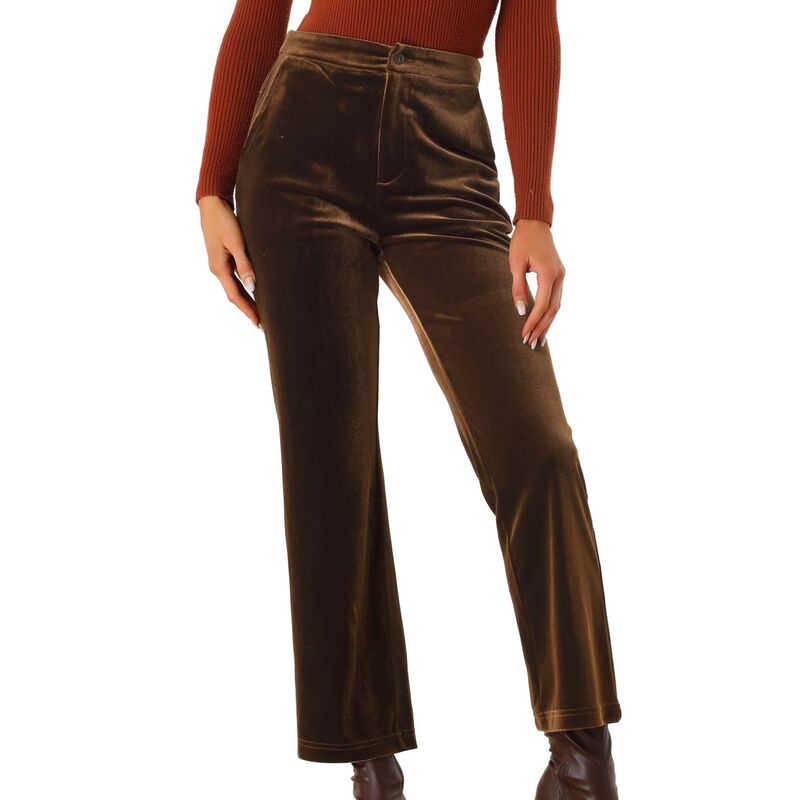 アレグラ ケー レディース ボトムス カジュアルパンツ ワイドレッグ ハイウエスト ベルベット ALLEGRA K Women's Elastic High Waist with Pockets Casual Wide Leg Velvet Pants Brown ブラウン