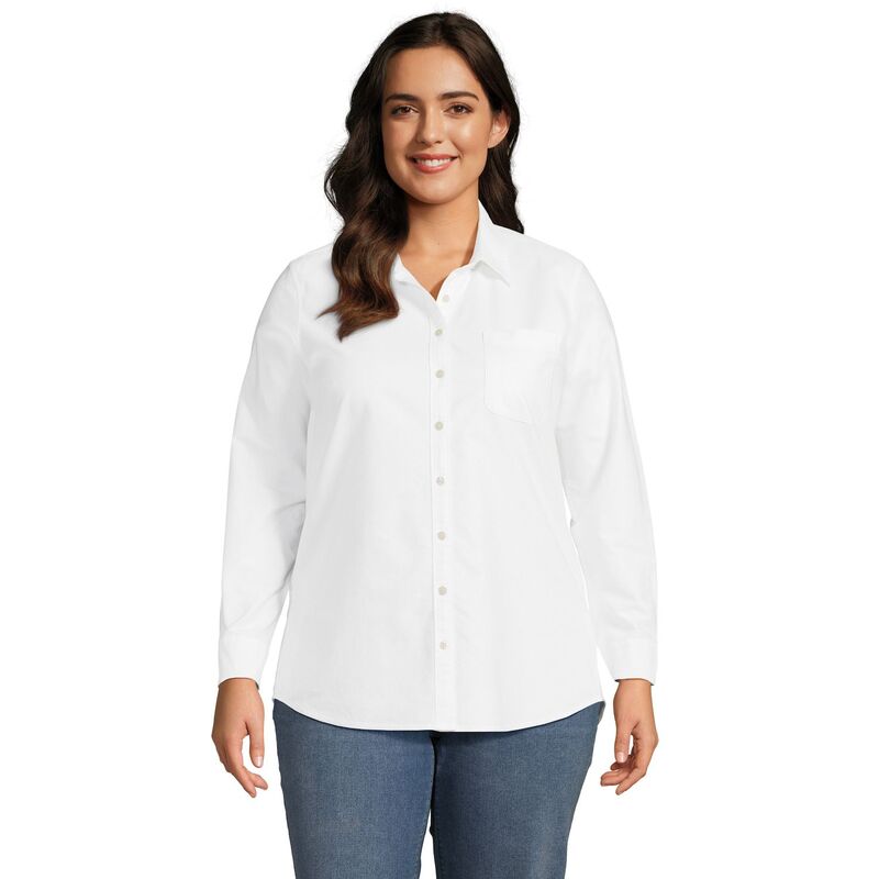 ランズエンド レディース トップス シャツ プラスサイズ オックスフォード Plusize Lands' End Long Sleeve Oxfordresshirt White ホワイト